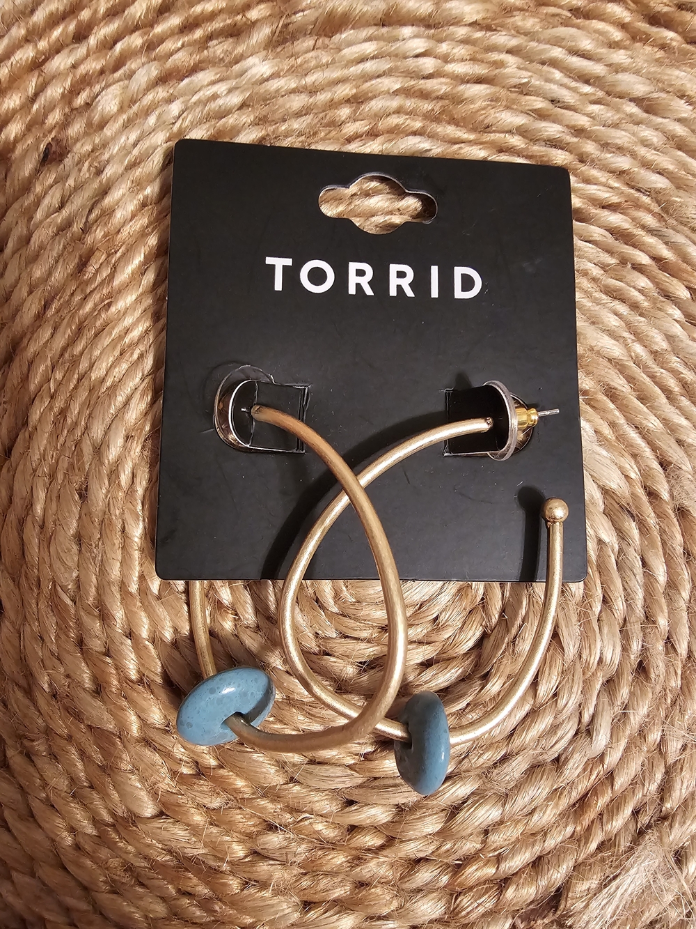 torrid Gold-Tone Open Hoop Earrings with Teal Beads